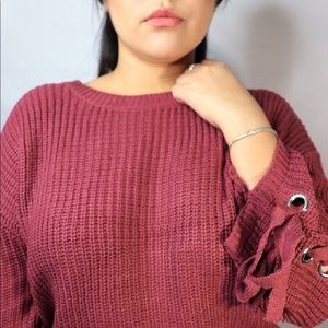 Lace Up Sleeve Sweater